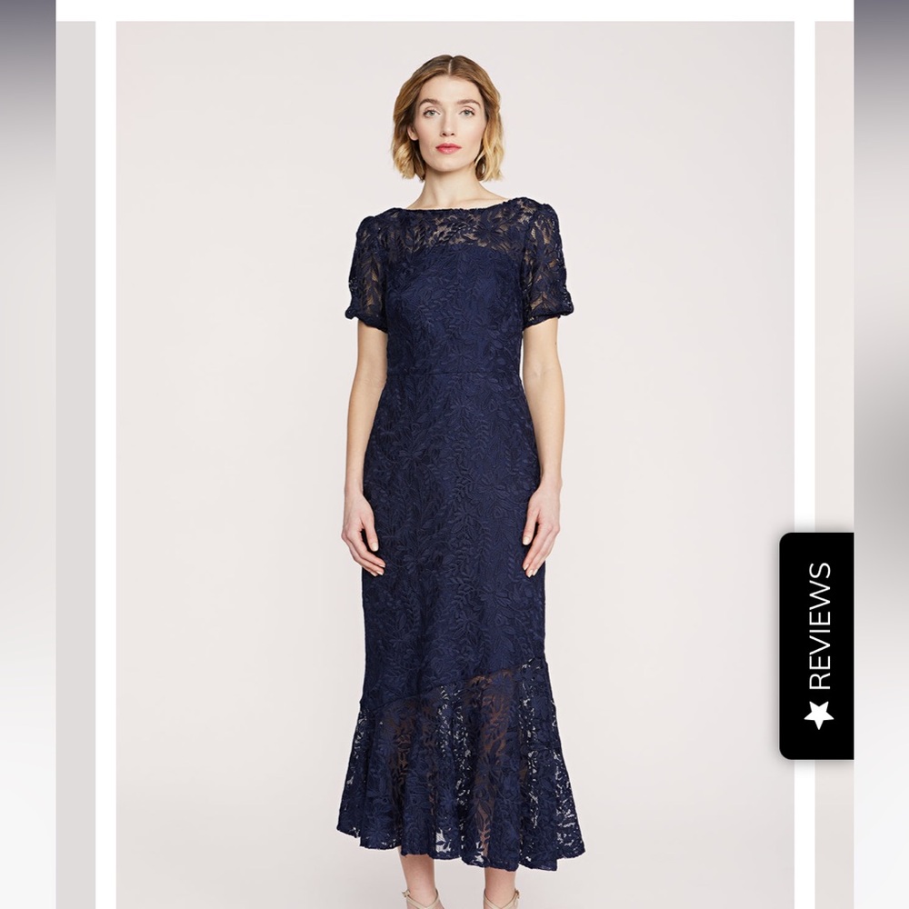 Kay Unger navy blue lace formal dress NWOT